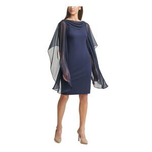 VINCE CAMUTO Womens Navy Fitted Draped Scuba-Crepe Dress Petites 4P